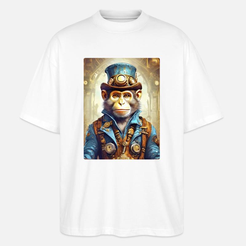 Steampunk Monkey 1.11 - Stanley/Stella Oversized Unisex Organic T-shirt Blaster 2.0 - white