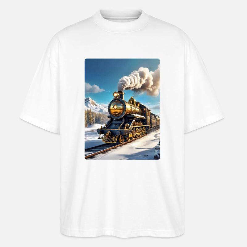 Steampunk Winterlandschaft Dampflok 1.9 - Stanley/Stella Oversized Unisex Bio T-Shirt Blaster 2.0 - Weiß