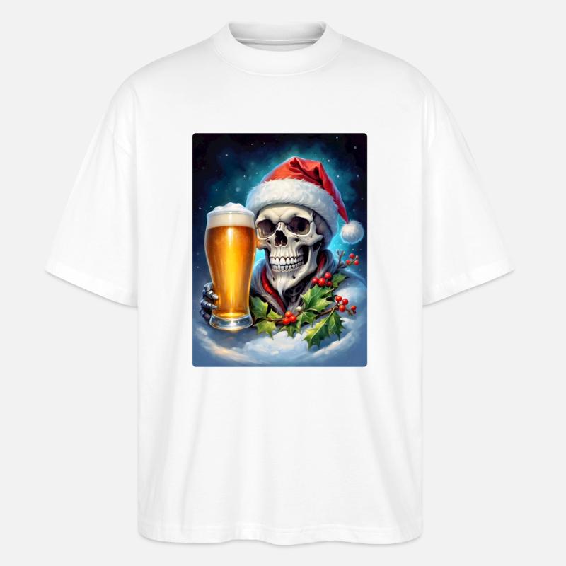 Weihnachten Skull Bier 1.8 - Stanley/Stella Oversized Unisex Bio T-Shirt Blaster 2.0 - Weiß