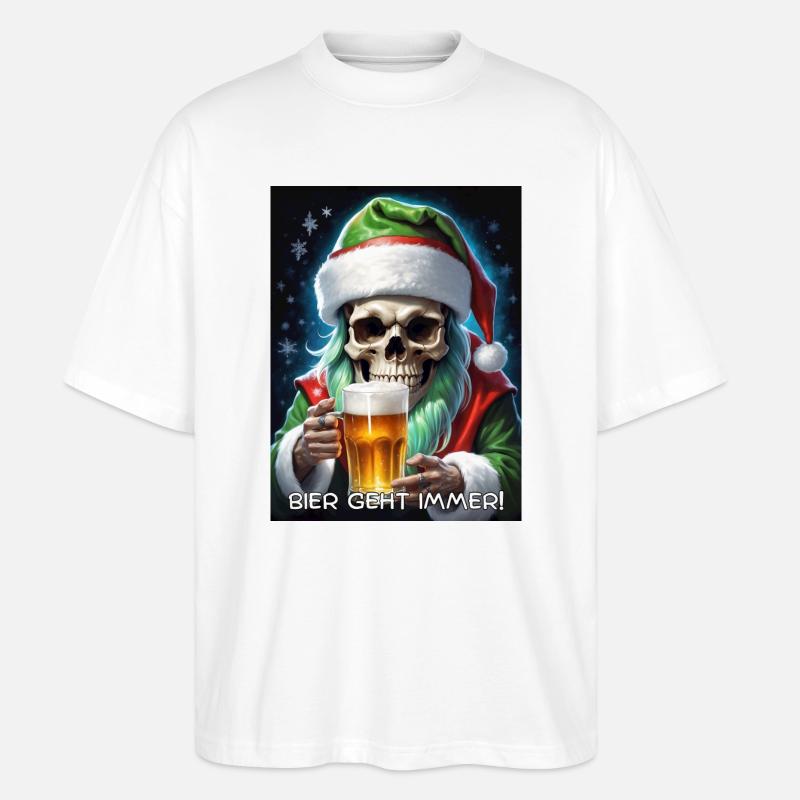 Weihnachten Skull Bier 2.4 - Stanley/Stella Oversized Unisex Bio T-Shirt Blaster 2.0 - Weiß