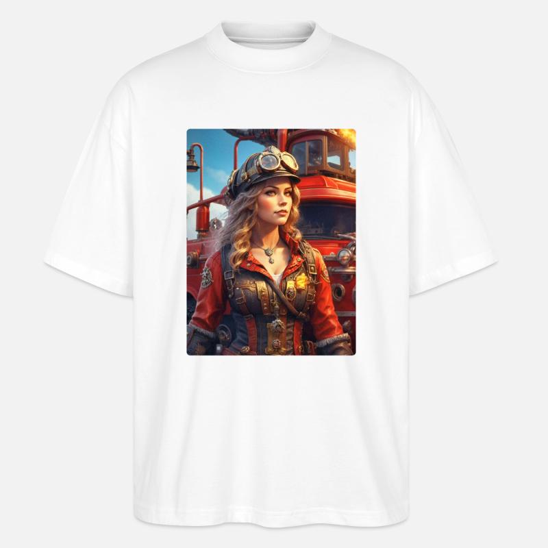 Femme pompier steampunk 1.10 - T-shirt bio Blaster 2.0 coupe oversize Stanley/Stella Unisexe - blanc