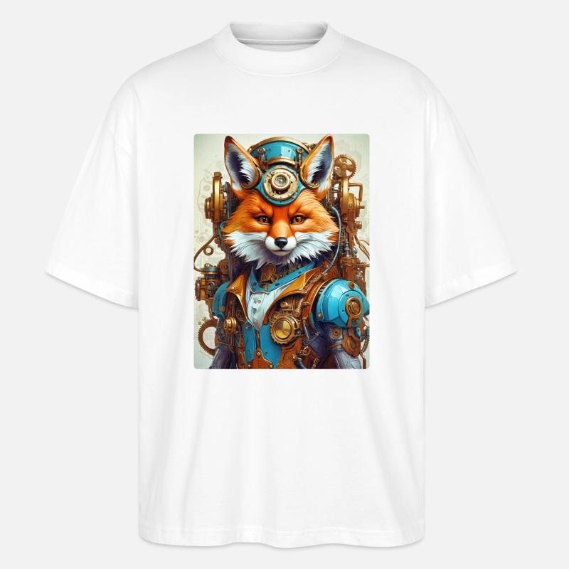 Steampunk Firefighter Fox 1.8 - Stanley/Stella Oversized Unisex Organic T-shirt Blaster 2.0 - white