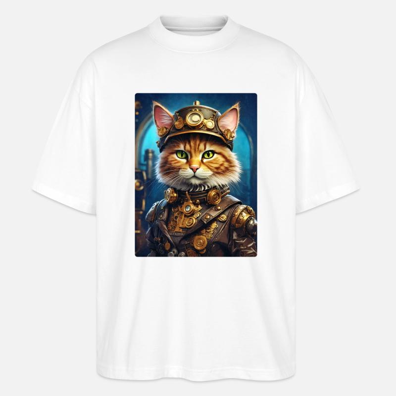 Chat steampunk 1.3 - T-shirt bio Blaster 2.0 coupe oversize Stanley/Stella Unisexe - blanc