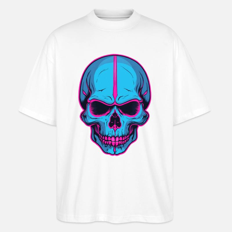 Neon Skull Blaue Schädelflair - Stanley/Stella Oversized Unisex Bio T-Shirt Blaster 2.0 - Weiß