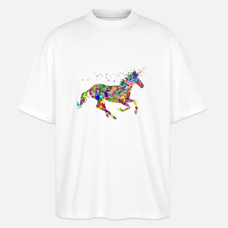 Licorne en couleur - T-shirt bio Blaster 2.0 coupe oversize Stanley/Stella Unisexe - blanc