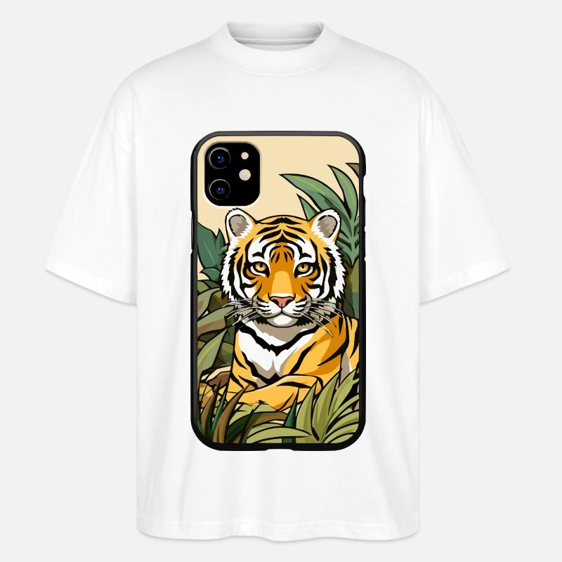 Tiger Dschungel Farbexplosion - Stanley/Stella Oversized Unisex Bio T-Shirt Blaster 2.0 - Weiß