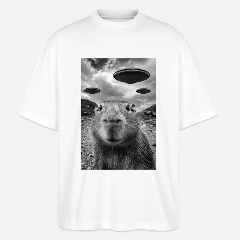 Drôle Capybara Selfie OVNI Alien - T-shirt bio Blaster 2.0 coupe oversize Stanley/Stella Unisexe - blanc