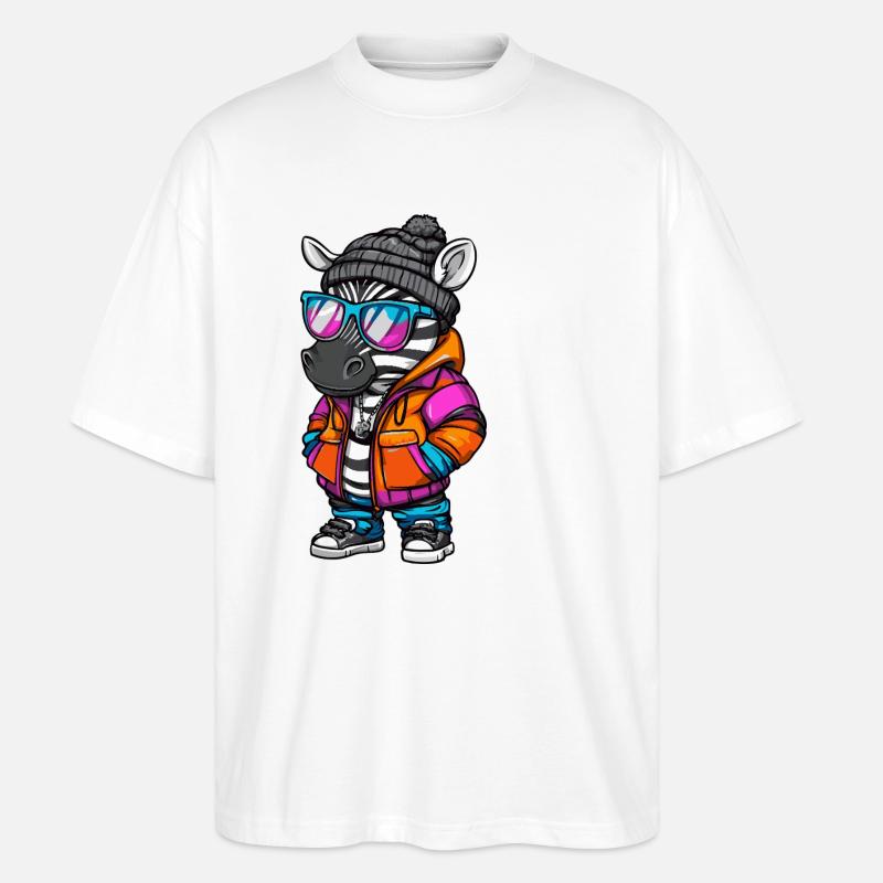 Bande dessinée zèbre cool - T-shirt bio Blaster 2.0 coupe oversize Stanley/Stella Unisexe - blanc
