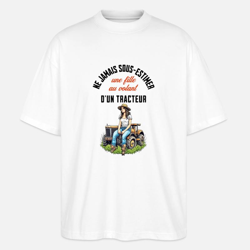 Fille au volant d'un tracteur - T-shirt bio Blaster 2.0 coupe oversize Stanley/Stella Unisexe - blanc