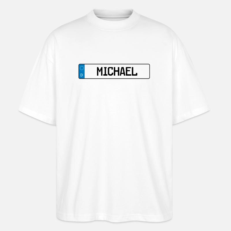 Michadel Namensschild Geschenk - Stanley/Stella Oversized Unisex Bio T-Shirt Blaster 2.0 - Weiß