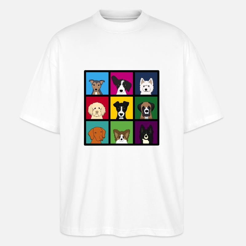 9_hundekoepfe_bunt - Stanley/Stella Oversized Unisex Bio T-Shirt Blaster 2.0 - Weiß