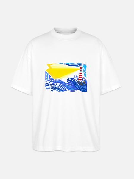 stormy sea with lighthouse - Stanley/Stella Oversized Unisex Organic T-shirt Blaster 2.0 - white