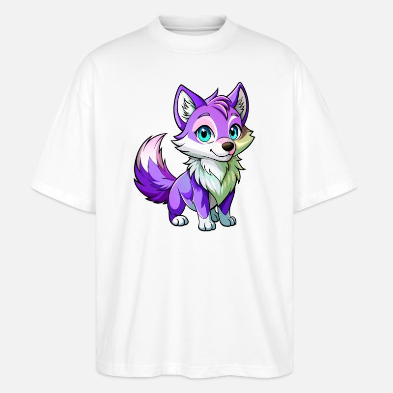 Bébé loup violet - T-shirt bio Blaster 2.0 coupe oversize Stanley/Stella Unisexe - blanc