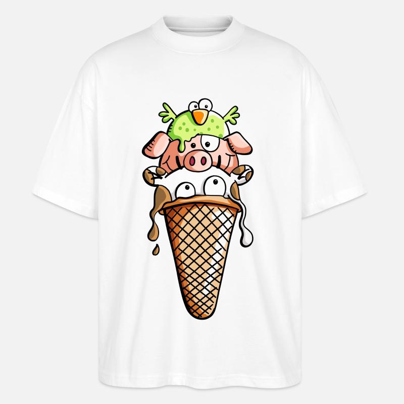 Bauernhoftier Eiscreme - Tiere - Eis - Kinder -Fun - Stanley/Stella Oversized Unisex Bio T-Shirt Blaster 2.0 - Weiß