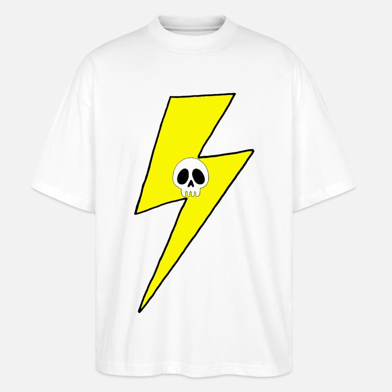 Éclair jaune avec crâne blanc - T-shirt bio Blaster 2.0 coupe oversize Stanley/Stella Unisexe - blanc
