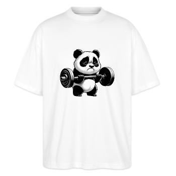 Drôle de panda faisant de la musculation - T-shirt bio Blaster 2.0 coupe oversize Stanley/Stella Unisexe - blanc - Devant - Alina (178cm) & Michal (187cm)