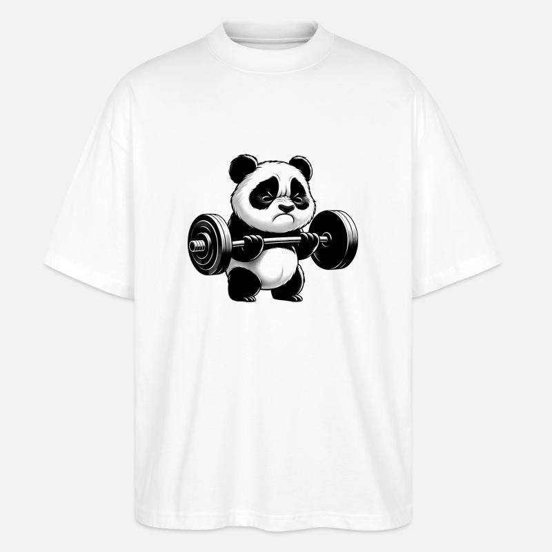 Drôle de panda faisant de la musculation - T-shirt bio Blaster 2.0 coupe oversize Stanley/Stella Unisexe - blanc