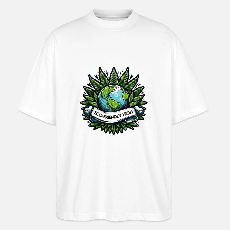"Eco-Friendly High": Earth & Cannabis Unity Tee - Stanley/Stella Oversized Unisex Organic T-shirt Blaster 2.0 - white