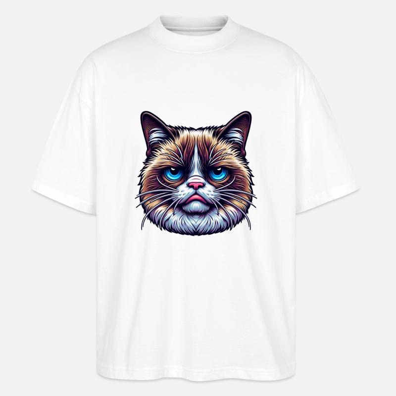 Katze mit schlechter Laune - Stanley/Stella Oversized Unisex Bio T-Shirt Blaster 2.0 - Weiß