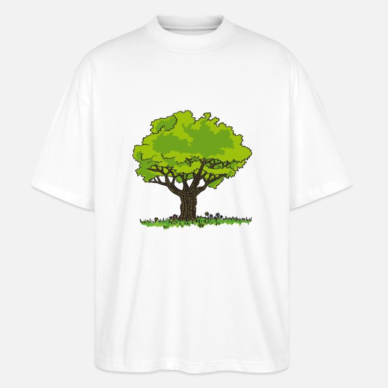 Dessin arbre pré et fleurs - T-shirt bio Blaster 2.0 coupe oversize Stanley/Stella Unisexe - blanc