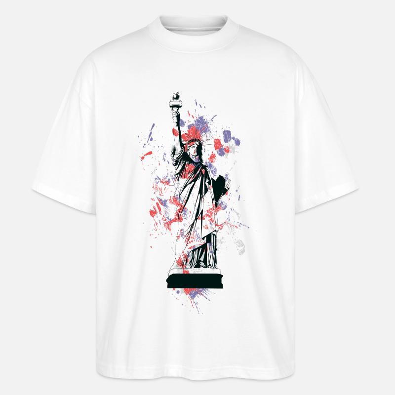 Freiheitsstatue im Farbenspritzer - Stanley/Stella Oversized Unisex Bio T-Shirt Blaster 2.0 - Weiß