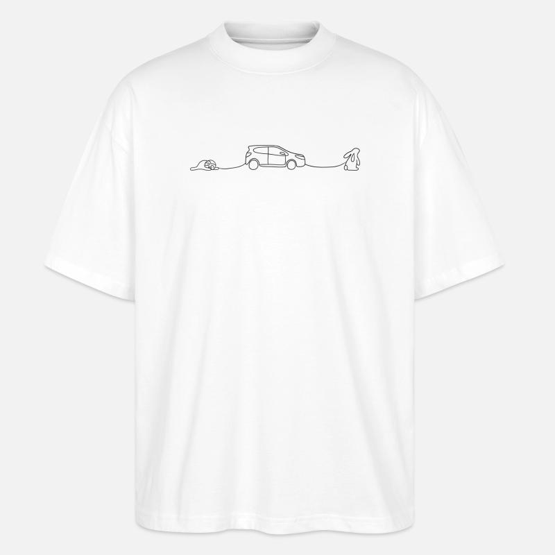 Rabbit pulls car - Stanley/Stella Oversized Unisex Organic T-shirt Blaster 2.0 - white