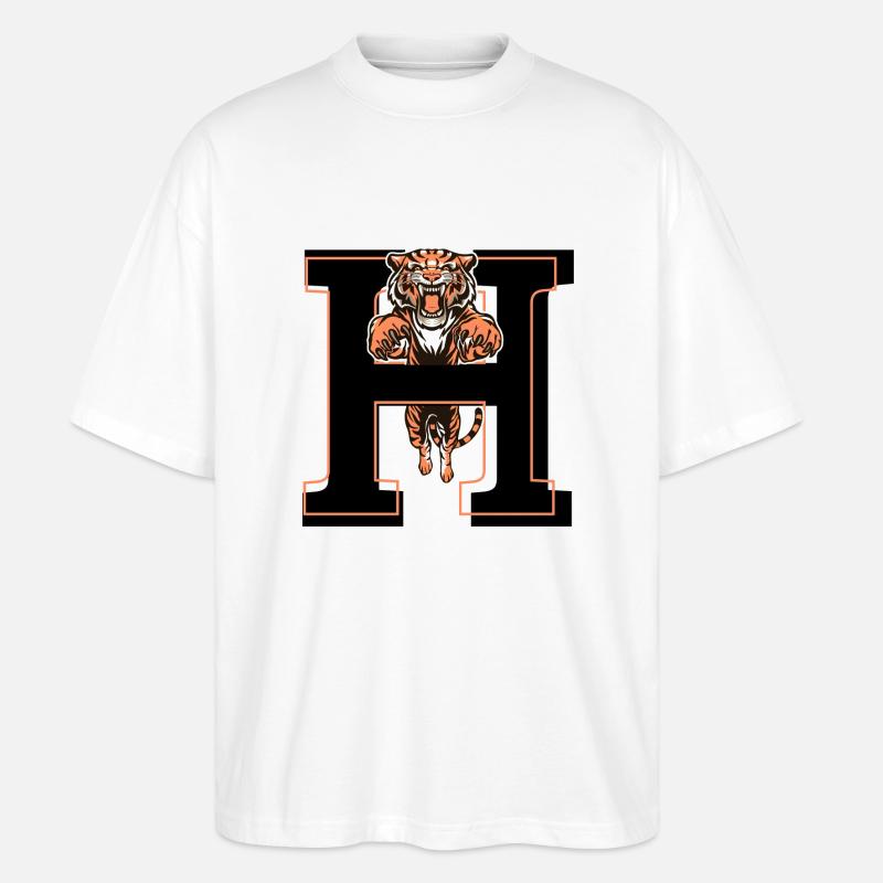 Buchstabe h Tiger - Geschenkidee - Stanley/Stella Oversized Unisex Bio T-Shirt Blaster 2.0 - Weiß