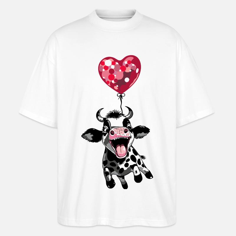 Springendes Kälbchen mit Herzballon - Kuh Kalb - Stanley/Stella Oversized Unisex Bio T-Shirt Blaster 2.0 - Weiß