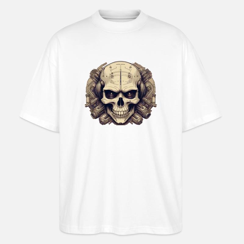 Bionic Skull - Comic Style Logo - Stanley/Stella Oversized Unisex Organic T-shirt Blaster 2.0 - white