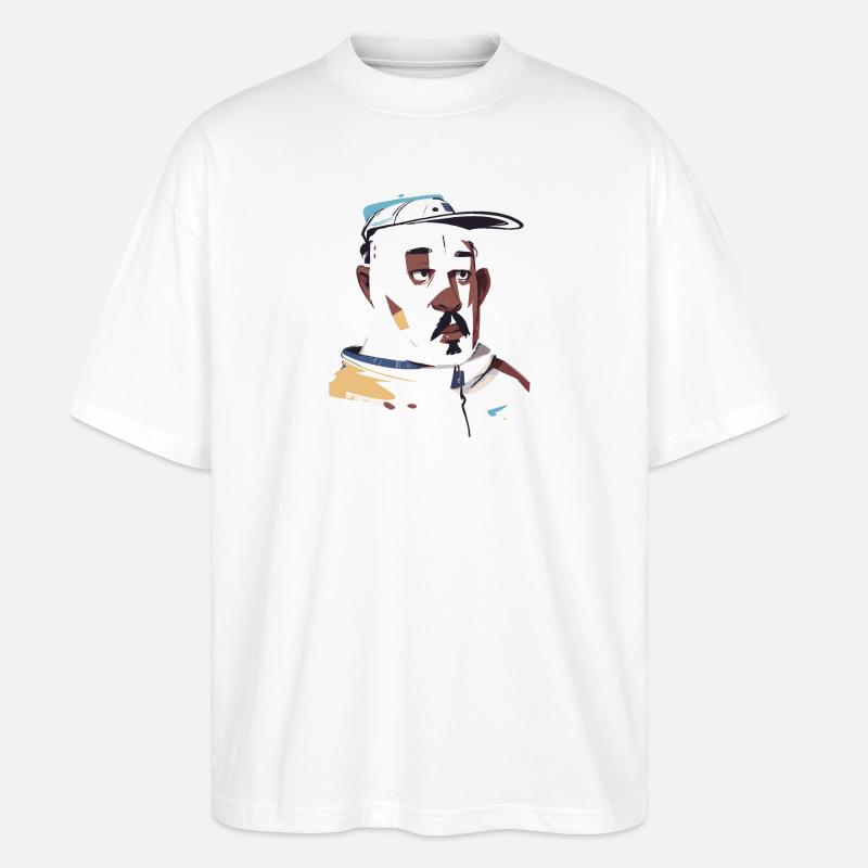 Künstlerischer schwarzer Mann mit Snapback - Stanley/Stella Oversized Unisex Bio T-Shirt Blaster 2.0 - Weiß