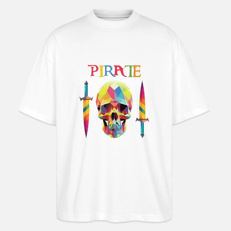 Pirate - Crâne Low Poly - T-shirt bio Blaster 2.0 coupe oversize Stanley/Stella Unisexe - blanc