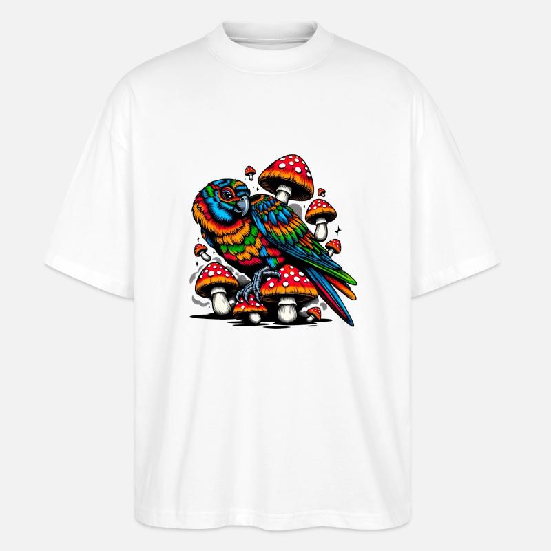 Psychedelic Parrot Paradise - Stanley/Stella Oversized Unisex Organic T-shirt Blaster 2.0 - white