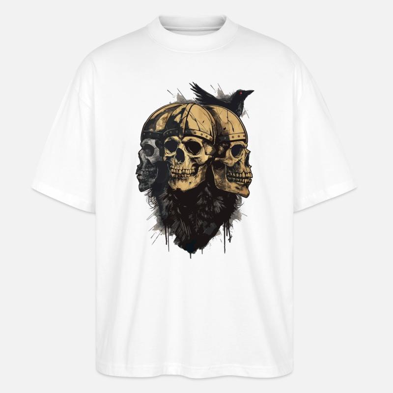 Wikinger Vikings 3 Skulls - Stanley/Stella Oversized Unisex Bio T-Shirt Blaster 2.0 - Weiß