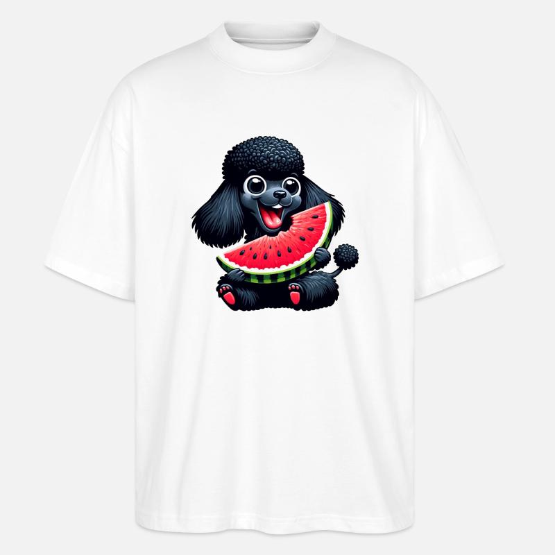 Pudel mit Wassermelone Sommerdesign - Stanley/Stella Oversized Unisex Bio T-Shirt Blaster 2.0 - Weiß