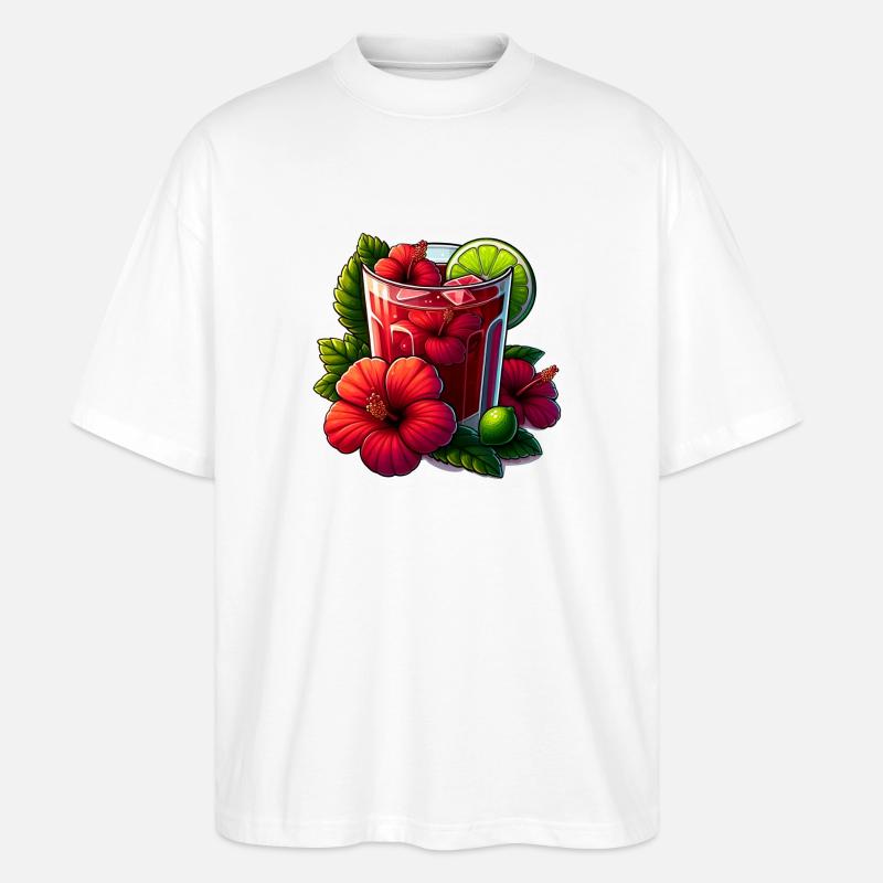 Hibiskustee mit roten Blüten - Stanley/Stella Oversized Unisex Bio T-Shirt Blaster 2.0 - Weiß