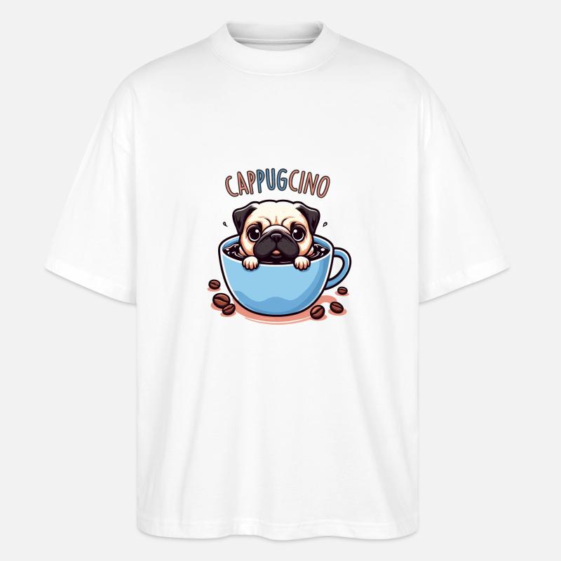 PUG CAPPUCCINO - Stanley/Stella Oversized Unisex Bio T-Shirt Blaster 2.0 - Weiß