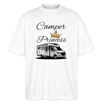 Camper Prinzessin-Camper Princess - Stanley/Stella Oversized Unisex Bio T-Shirt Blaster 2.0 - Weiß - Vorne - Alina (178cm) & Michal (187cm)