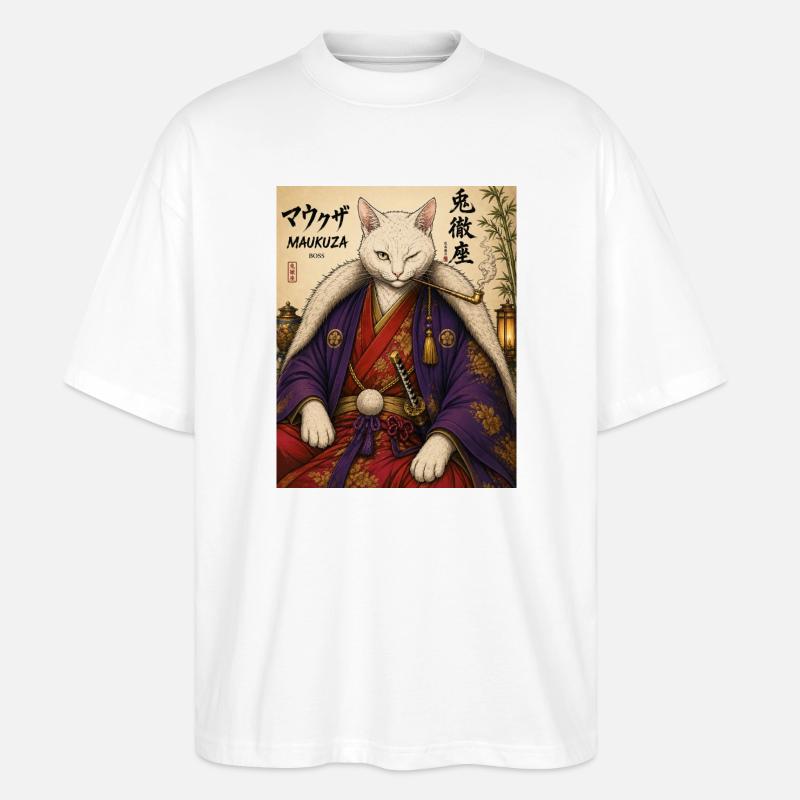 Maukuza Samurai Katze - Stanley/Stella Oversized Unisex Bio T-Shirt Blaster 2.0 - Weiß