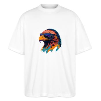 Majestic Soar: Retro Eagle T-Shirt - Stanley/Stella Oversized Unisex Bio T-Shirt Blaster 2.0 - Weiß - Vorne - Alina (178cm) & Michal (187cm)