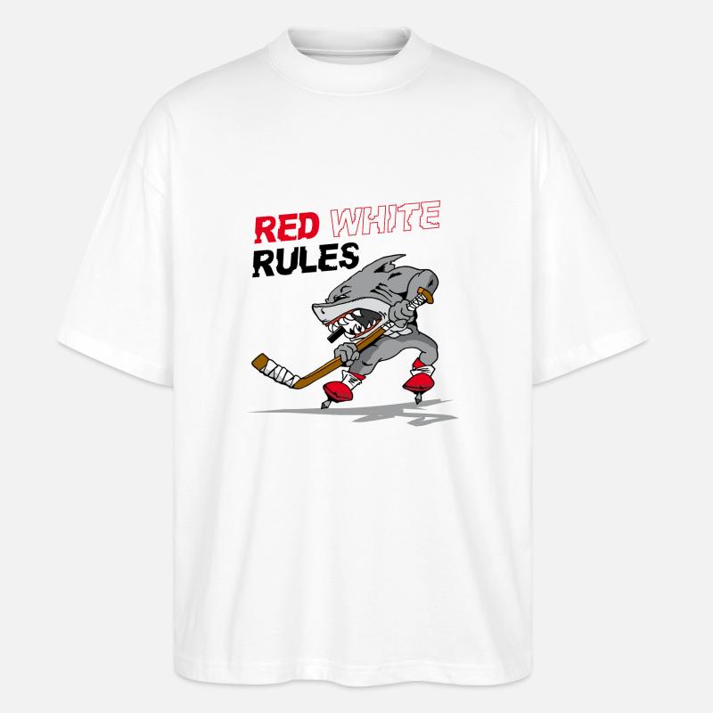 Red White Rules - Hokey - Stanley/Stella Oversized Unisex Bio T-Shirt Blaster 2.0 - Weiß