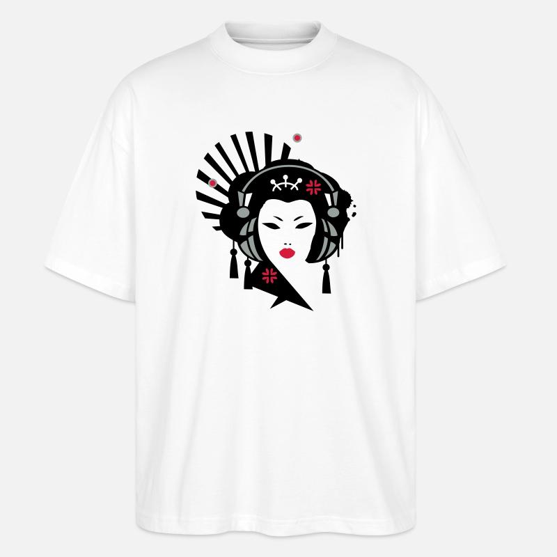 Geisha mit Kopfhörer - Stanley/Stella Oversized Unisex Bio T-Shirt Blaster 2.0 - Weiß