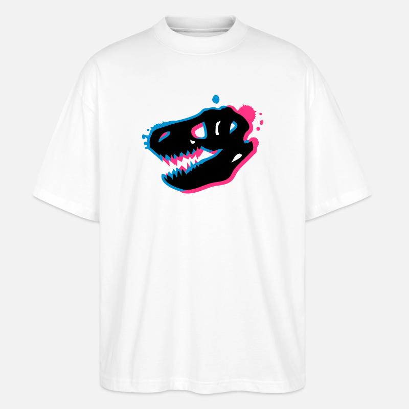T Rex Schädel 3-D - Stanley/Stella Oversized Unisex Bio T-Shirt Blaster 2.0 - Weiß