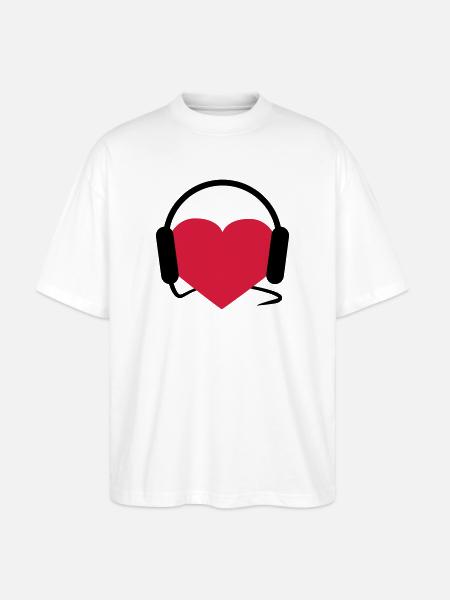 Herz mit Kopfhörern - Stanley/Stella Oversized Unisex Bio T-Shirt Blaster 2.0 - Weiß
