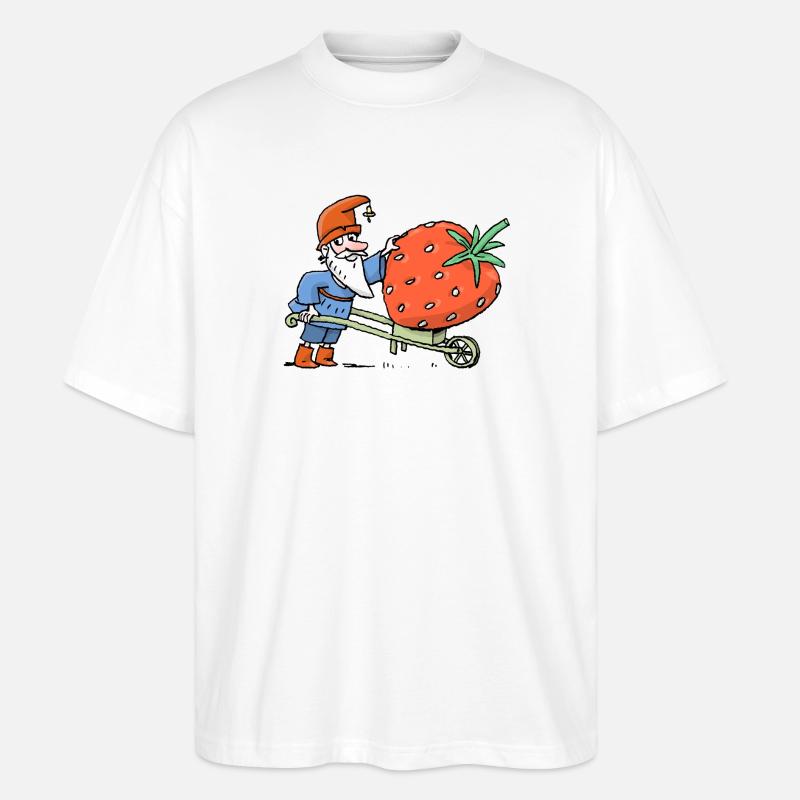 Gnom mit Erdbeere im Obstgarten - Stanley/Stella Oversized Unisex Bio T-Shirt Blaster 2.0 - Weiß