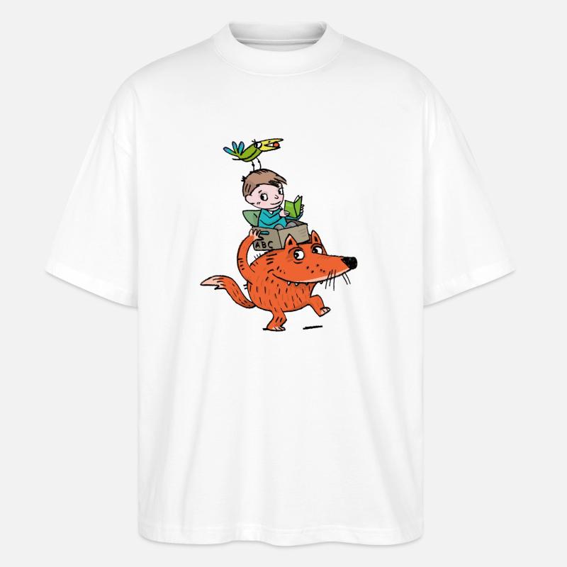 Abenteuerleser Drache und Junge - Stanley/Stella Oversized Unisex Bio T-Shirt Blaster 2.0 - Weiß