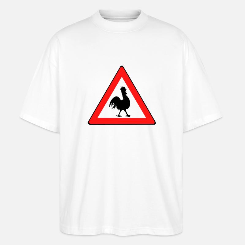Hühnerwarnschild mit Humor - Stanley/Stella Oversized Unisex Bio T-Shirt Blaster 2.0 - Weiß