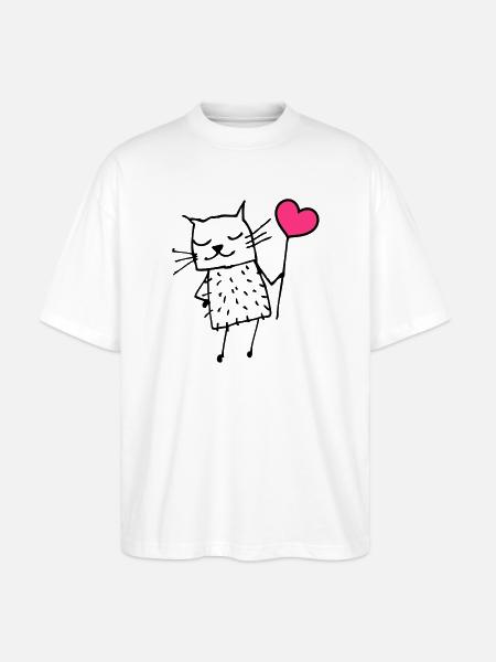 Katze mit Herz: Liebe - Stanley/Stella Oversized Unisex Bio T-Shirt Blaster 2.0 - Weiß