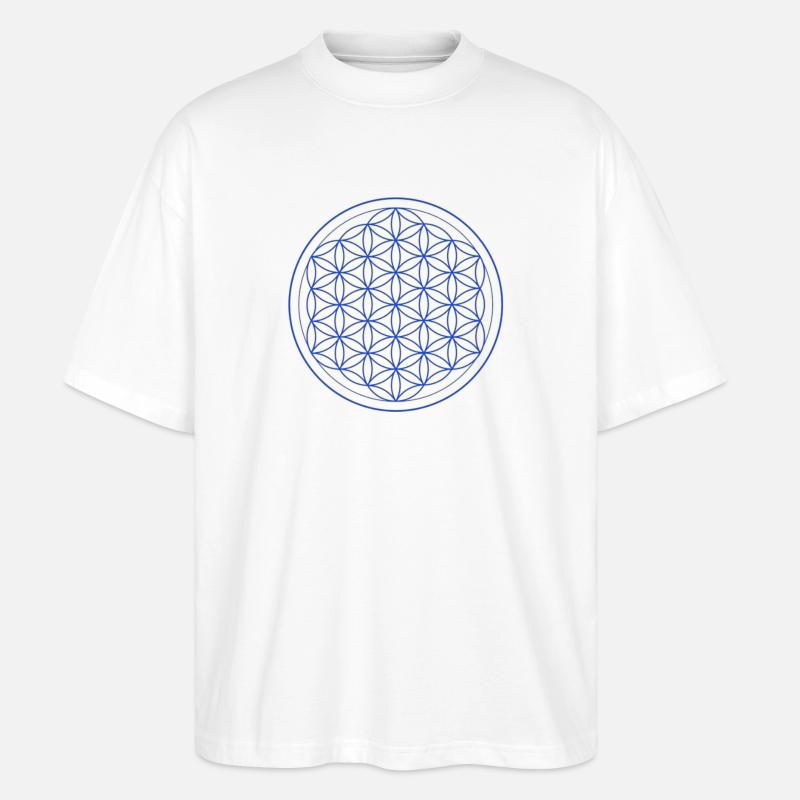 Blaugelb Blume des Lebens Kreis - Stanley/Stella Oversized Unisex Bio T-Shirt Blaster 2.0 - Weiß