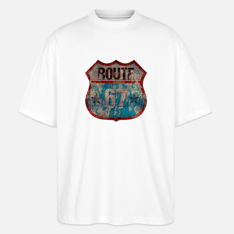 Rustic Route 67 Schild Design - Stanley/Stella Oversized Unisex Bio T-Shirt Blaster 2.0 - Weiß
