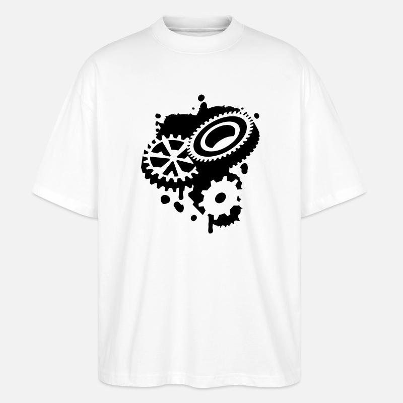 Drei Zahnräder als Graffiti - Stanley/Stella Oversized Unisex Bio T-Shirt Blaster 2.0 - Weiß